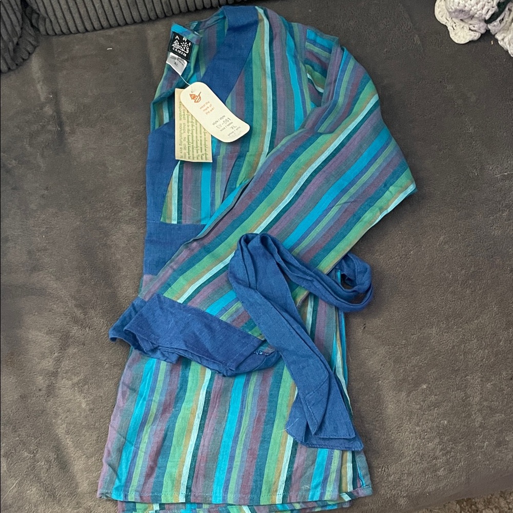 Elegant Striped Women's Blouse in Blue and Green